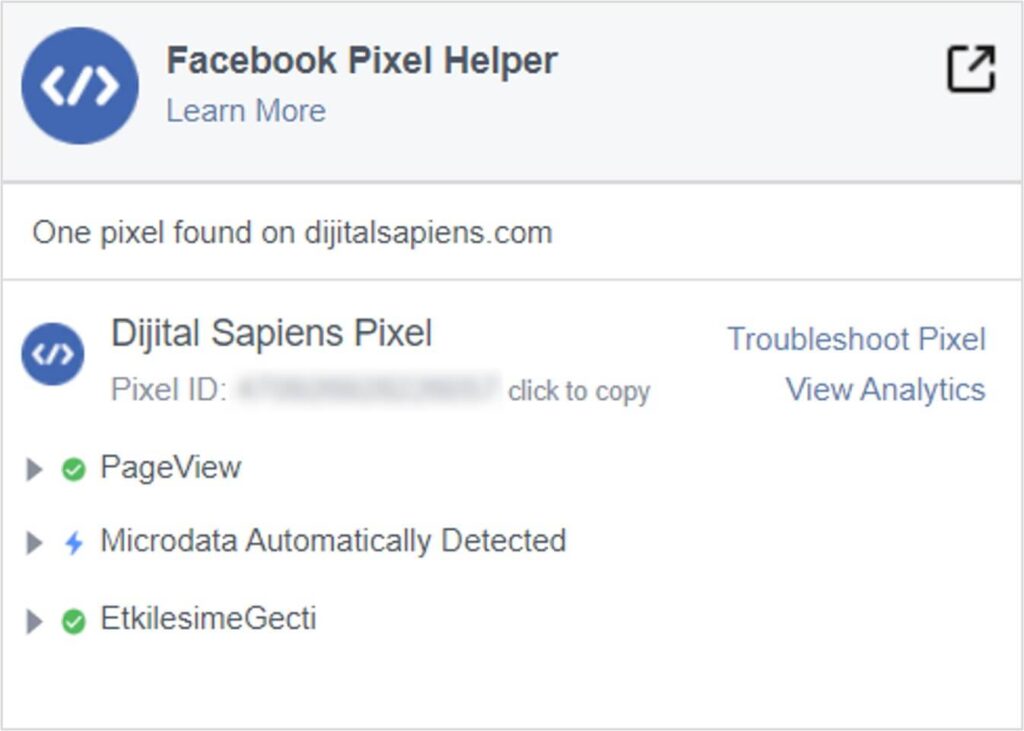 Facebook Pixel Helper Chrome Eklentisi